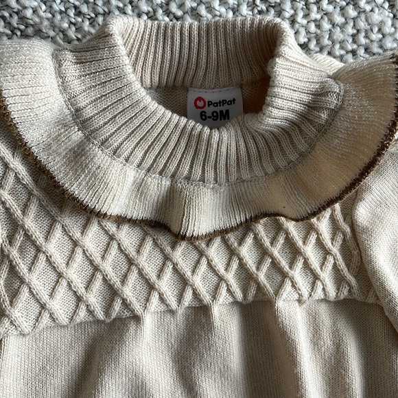 Sweat knit set with ruffle details - cream and brown - 6-9M - Picture 3 of 5